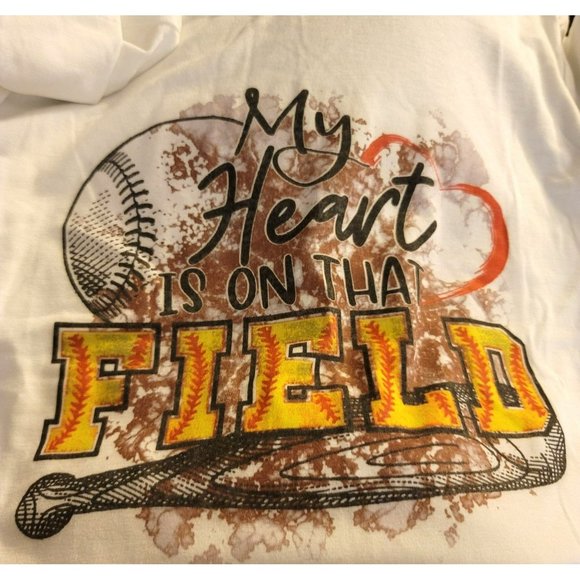 Baseball Mom T-shirt My Heart is On the Field White Graphic Tee Size S Jj3403 - Picture 4 of 6